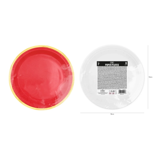 Piros papírtányérok Classic Gold 18 cm – 6 db
