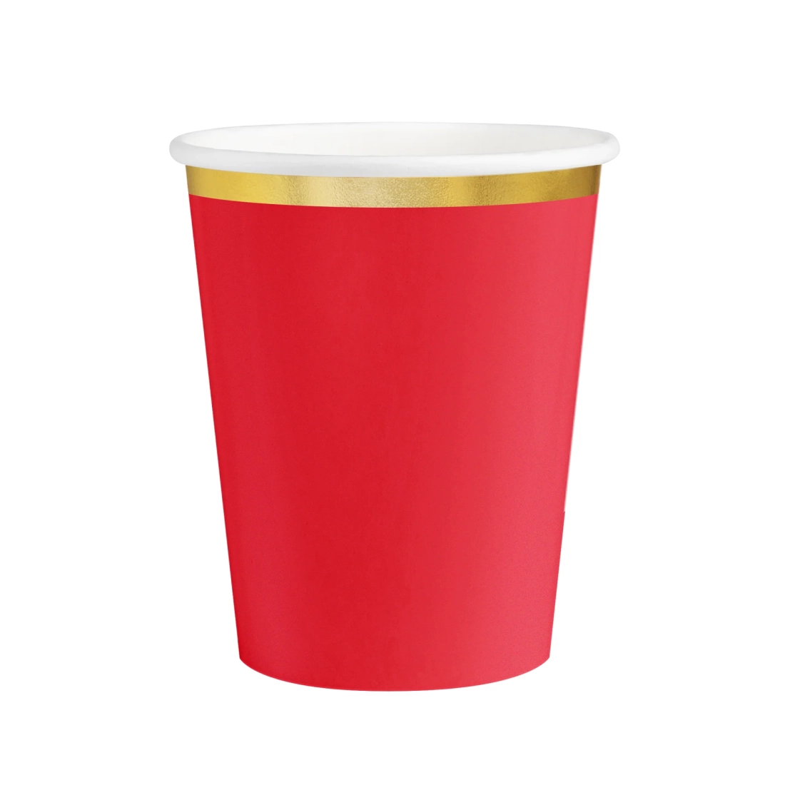 Pahar din hârtie roșu Classic Gold cu dungă aurie, 220 ml, set 6 buc.