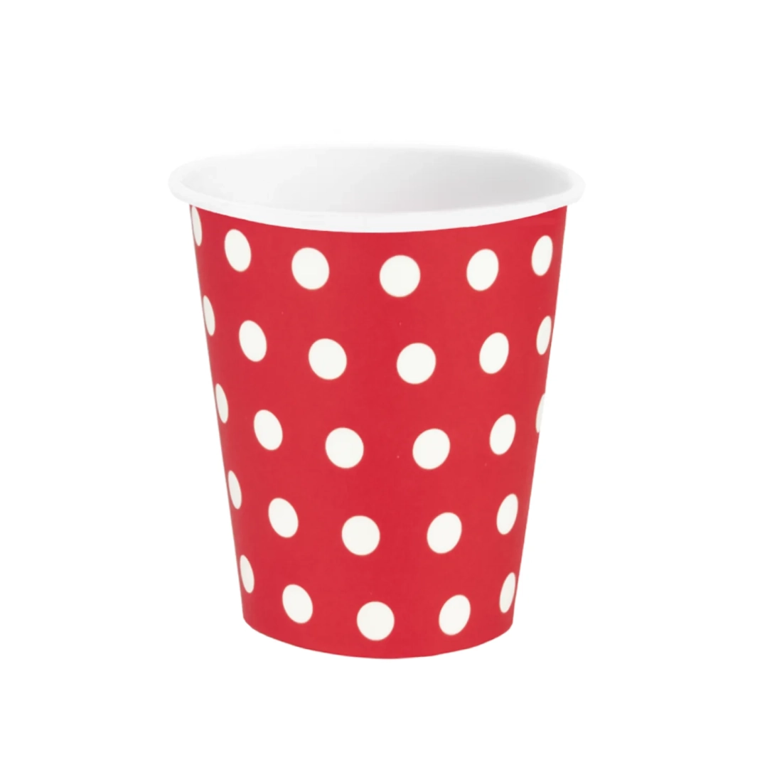 Pahar roșu din hârtie cu buline 220 ml – set 6 bucăți