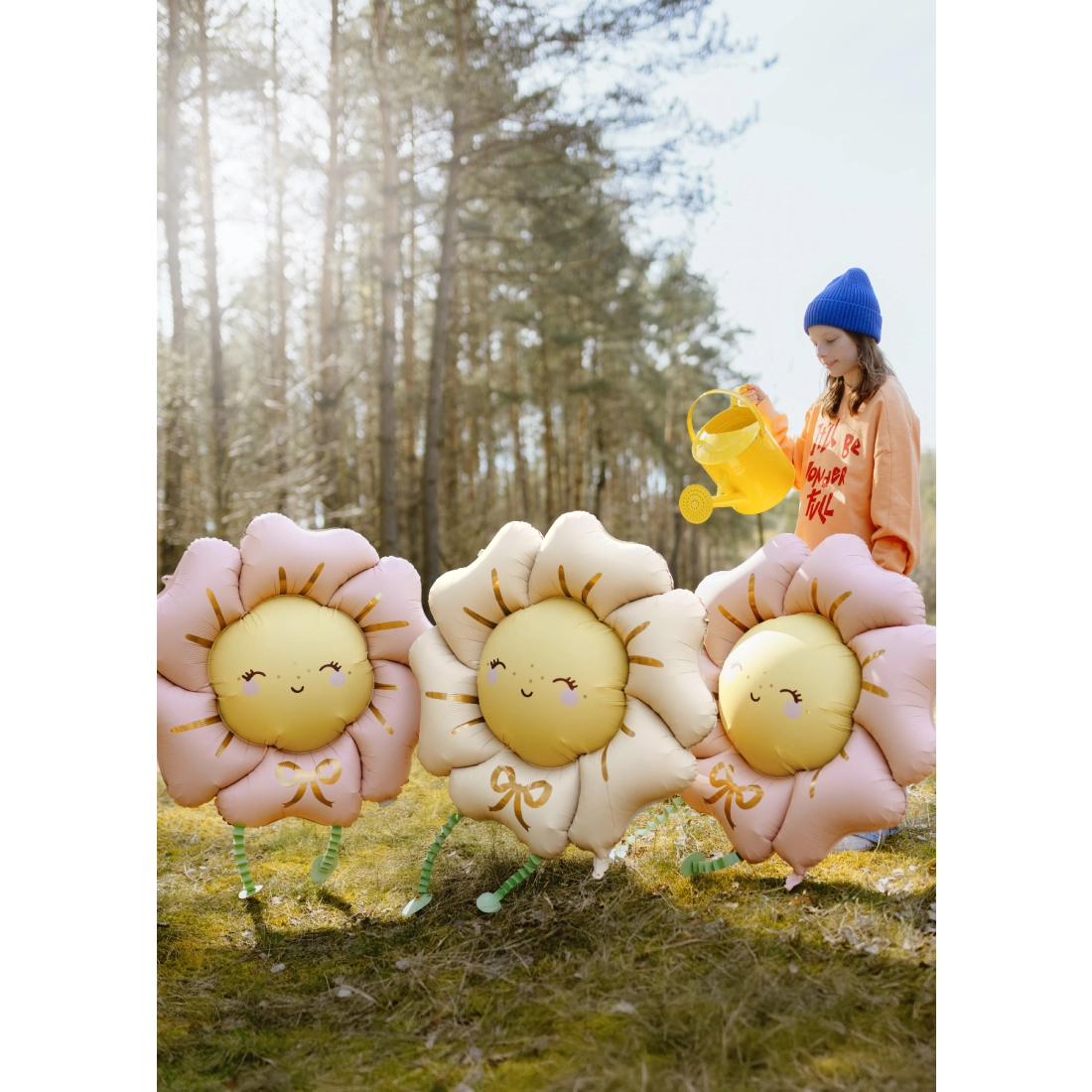 Balon folie umblător floare 104x104 cm roz – balon cu piciorușe