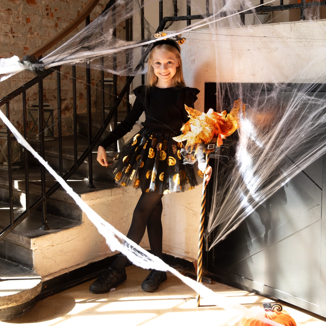 Fustă din tul neagră - dovleci de Halloween, 30 cm