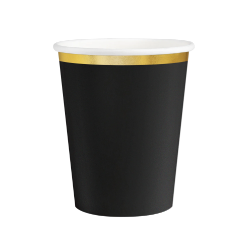 Fekete papírpohár Classic Gold 220 ml arany csíkkal – 6 db-os készlet