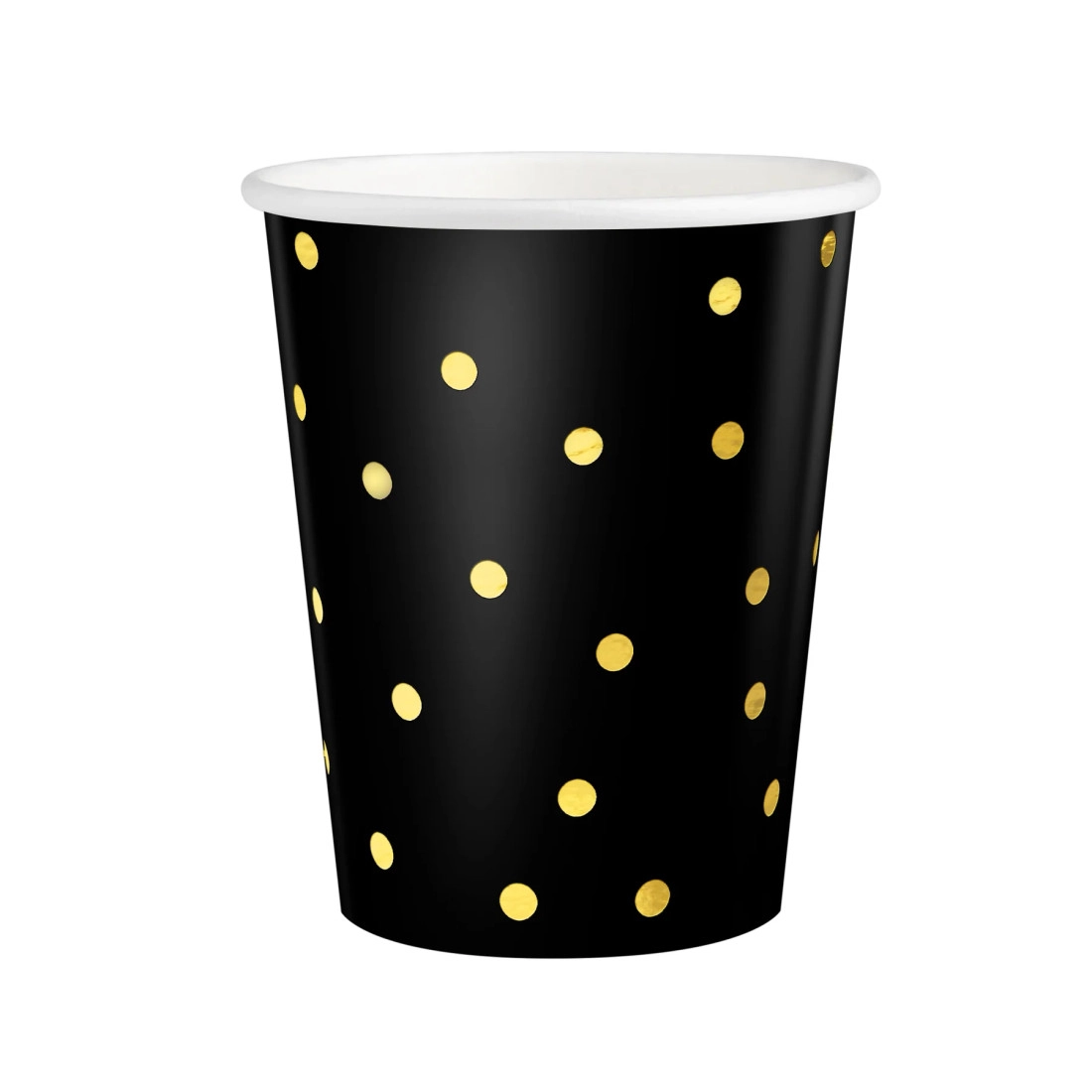 Pahare din hârtie negre cu buline aurii 220 ml, set de 6 bucăți
