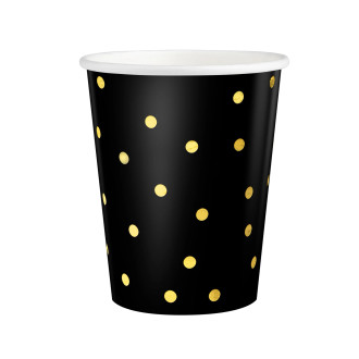 Črn papirnat lonček z zlatimi pikami 220 ml, set 6 kosov