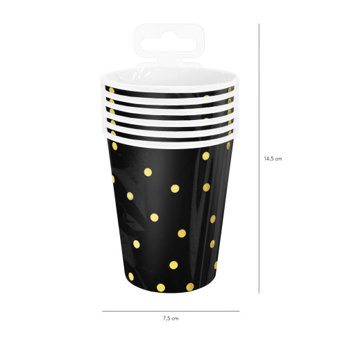 Fekete papírpohár arany pöttyökkel 220 ml, 6 darabos készlet Fekete papírpohár arany pöttyökkel 220 ml, 6 darabos készlet