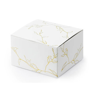 Darilne škatlice bele z zlatimi vejicami 6×3,5×5,5 cm – 10 kosov