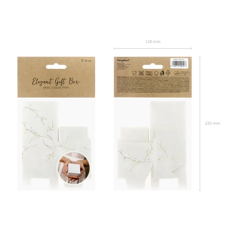 Cutiuțe cadou albe cu crenguțe aurii 6×3,5×5,5 cm – 10 buc.