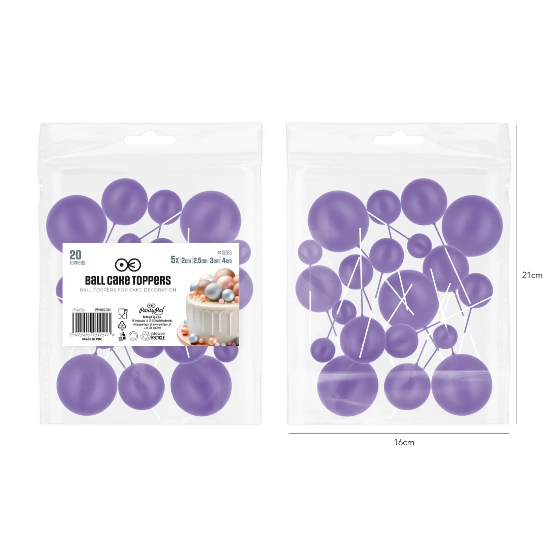 Decor pentru tort – bile mov mate, set 20 bucăți