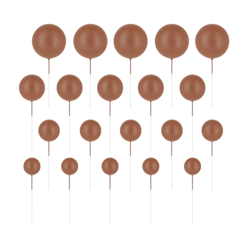Bețe decorative pentru tort – bile maro mate, set 20 bucăți