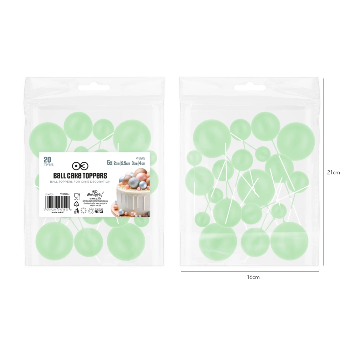 Decorațiuni pentru tort – bile mate mentă, set 20 bucăți