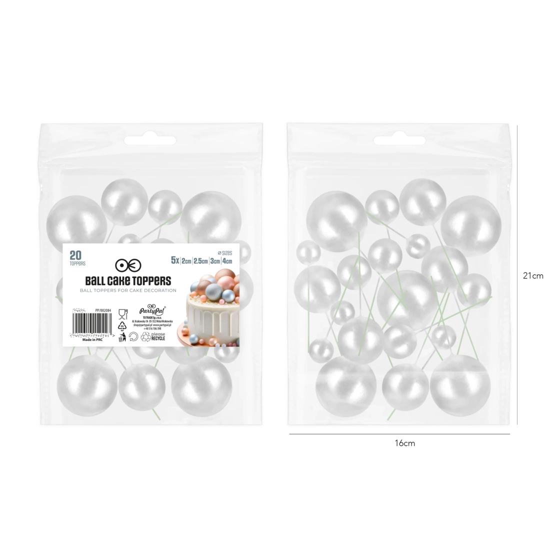 Dekoratív tortadísz pálcikák – ezüst gömbök, 20 darabos készlet