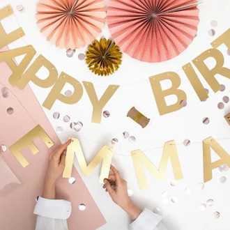 Dekorativna zlatá banner abeceda, 63 kosov, 14 cm