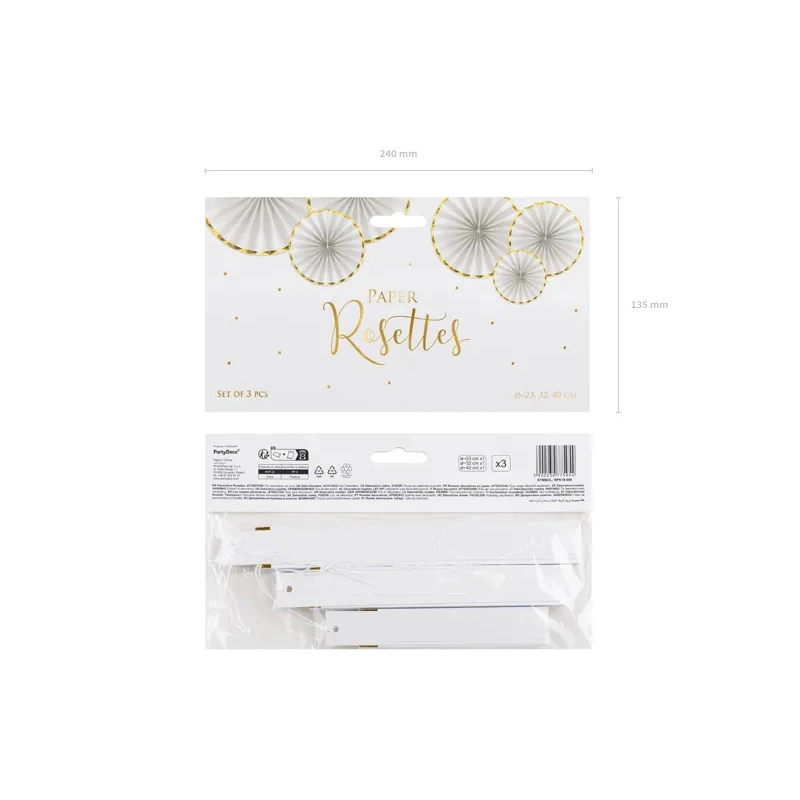 Rozete decorative – alb cu margini aurii, 3 buc.