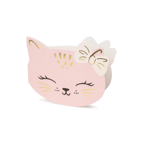 Invitații pentru copii Pisicuță roz, cu plicuri, 13x10 cm, set de 6 bucăți