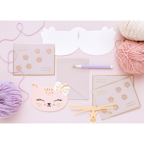 Otroška vabila Mačica rožnata z ovojnicami, 13x10 cm, 6 kosov v pakiranju