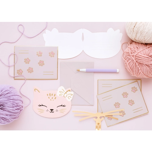 Gyermek meghívók Rózsaszín Cicával, borítékkal, 13x10 cm, 6 db/csomag