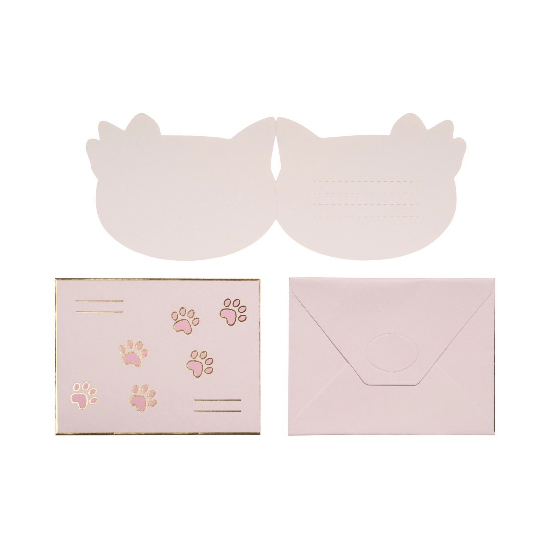 Invitații pentru copii Pisicuță roz, cu plicuri, 13x10 cm, set de 6 bucăți