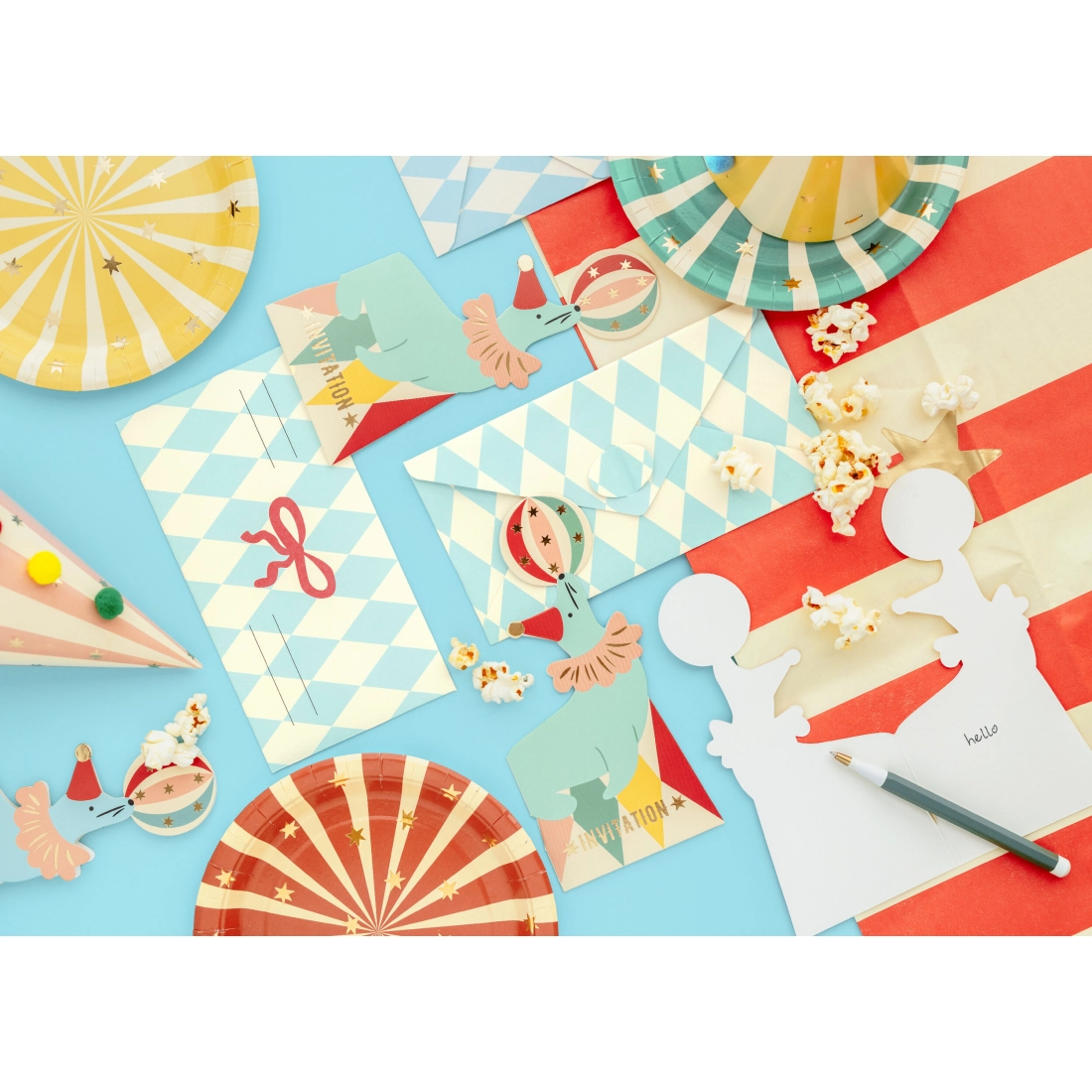 Invitații pentru petrecere cu focă și minge, pentru copii, 8,5x18,5 cm, 6 buc + plicuri