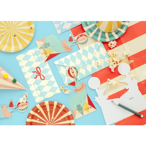 Gyerek meghívók fókával és labdával, 8,5x18,5 cm, 6 db + borítékok