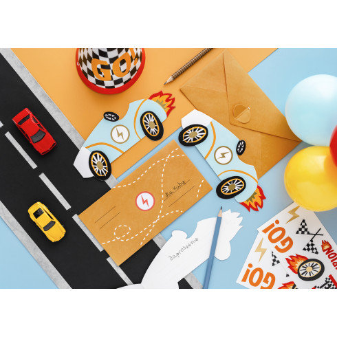 Otroška vabila v obliki avtomobila, mešane barve, 18,8 × 8,4 cm, 6 kosov z ovojnicami