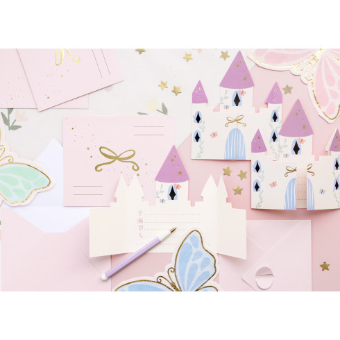 Otroška vabila Rožnati grad, 12,5 x 15,5 cm, 6 kosov z ovojnicami