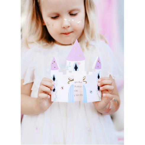Otroška vabila Rožnati grad, 12,5 x 15,5 cm, 6 kosov z ovojnicami