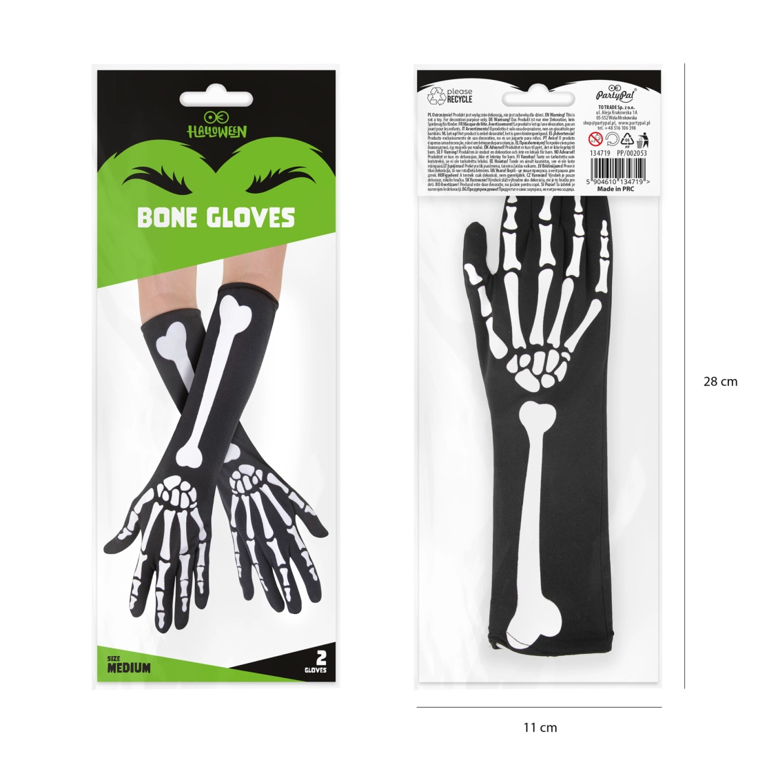 Mănuși lungi schelet – alb-negru