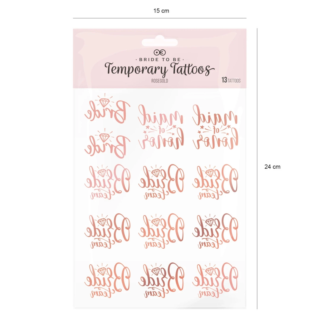 Tatuaje temporare Bride to Be, rozé auriu – set 13 buc.