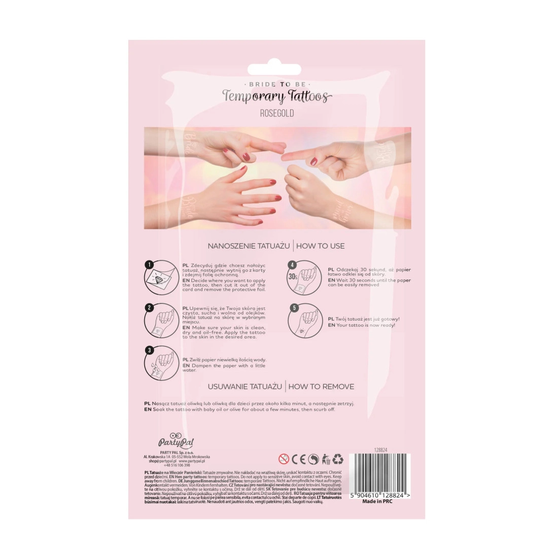 Tatuaje temporare Bride to Be, rozé auriu – set 13 buc.