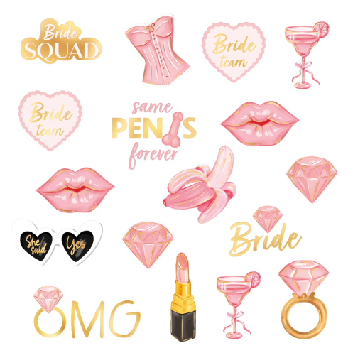 Dočasné tetovania Bride to be – sada 19 kusov