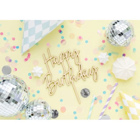 Fa tortadísz – Happy Birthday, 16,5 cm Fa tortadísz – Happy Birthday, 16,5 cm