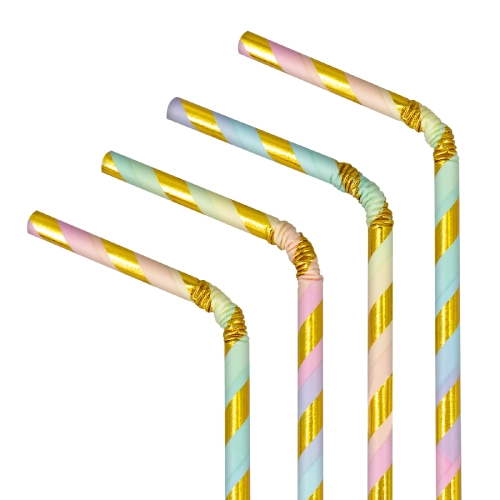 Barvne slamice z zlatimi trakovi, 10 kos