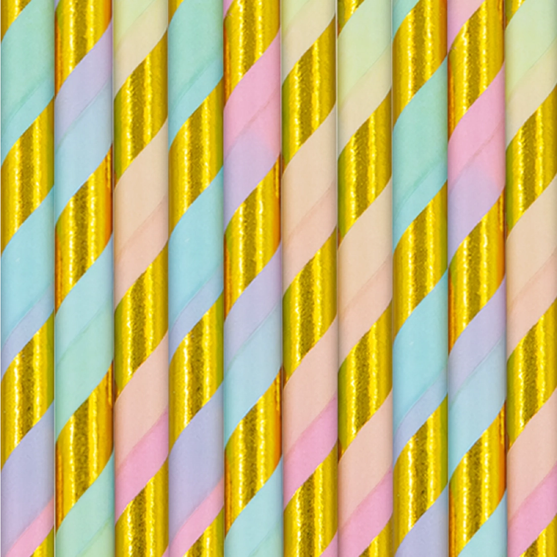 Paie colorate cu dungi aurii, 10 buc.