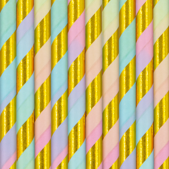 Barvne slamice z zlatimi trakovi, 10 kos