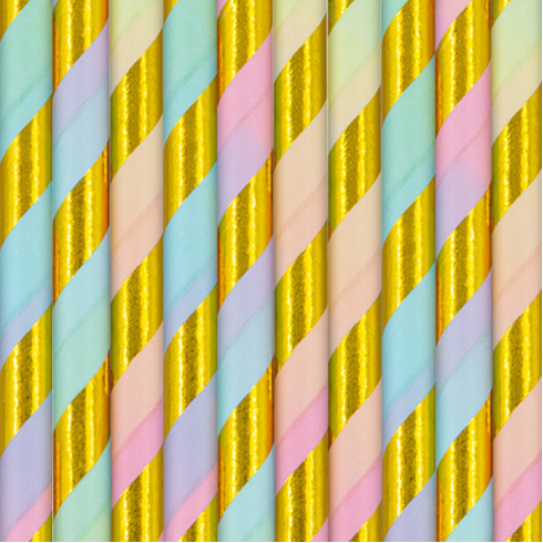 Barvne slamice z zlatimi trakovi, 10 kos