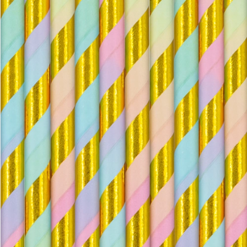 Barvne slamice z zlatimi trakovi, 10 kos