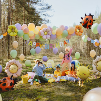 Folije baloni marjetice, miks barv, 65 cm – set 4 kosov za girlando