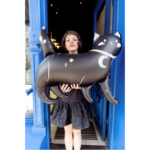 Folijski balon črna mačka s holografskimi zvezdami 96 x 95 cm