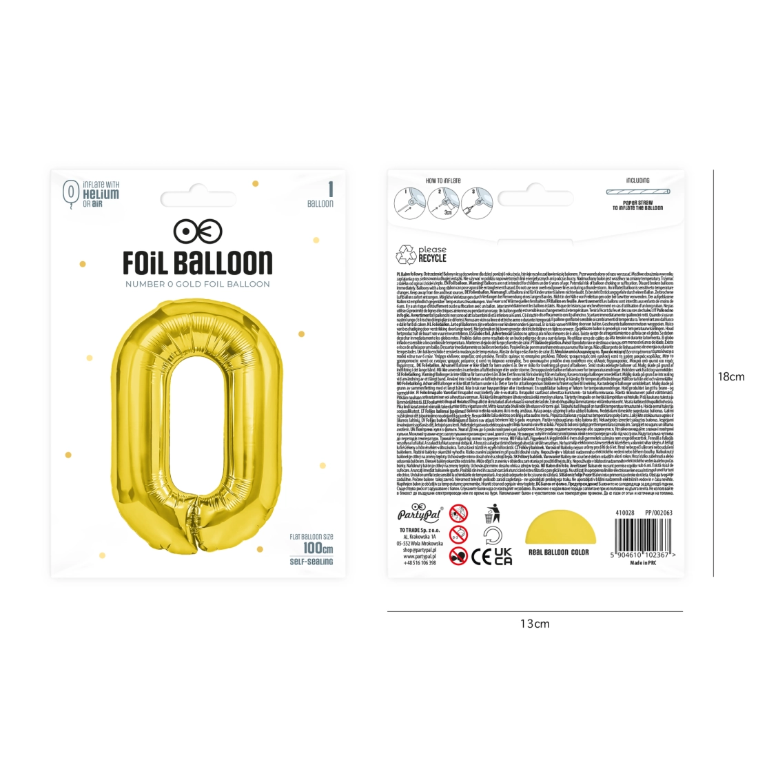 Balon folie cifră 0, auriu, 100 cm