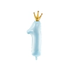 Balon din folie cifră 1 albastru cu coroană aurie, 92 cm