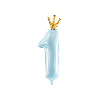 Folijski balon številka 1 v modri barvi z zlato krono, 92 cm