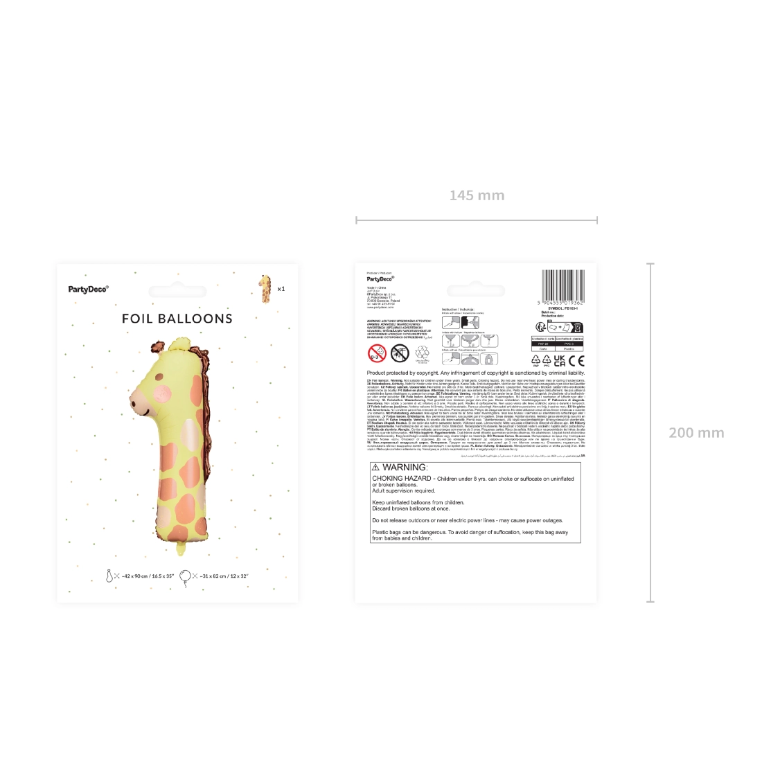 Balon folio cifră 1 Girafă 42x90 cm