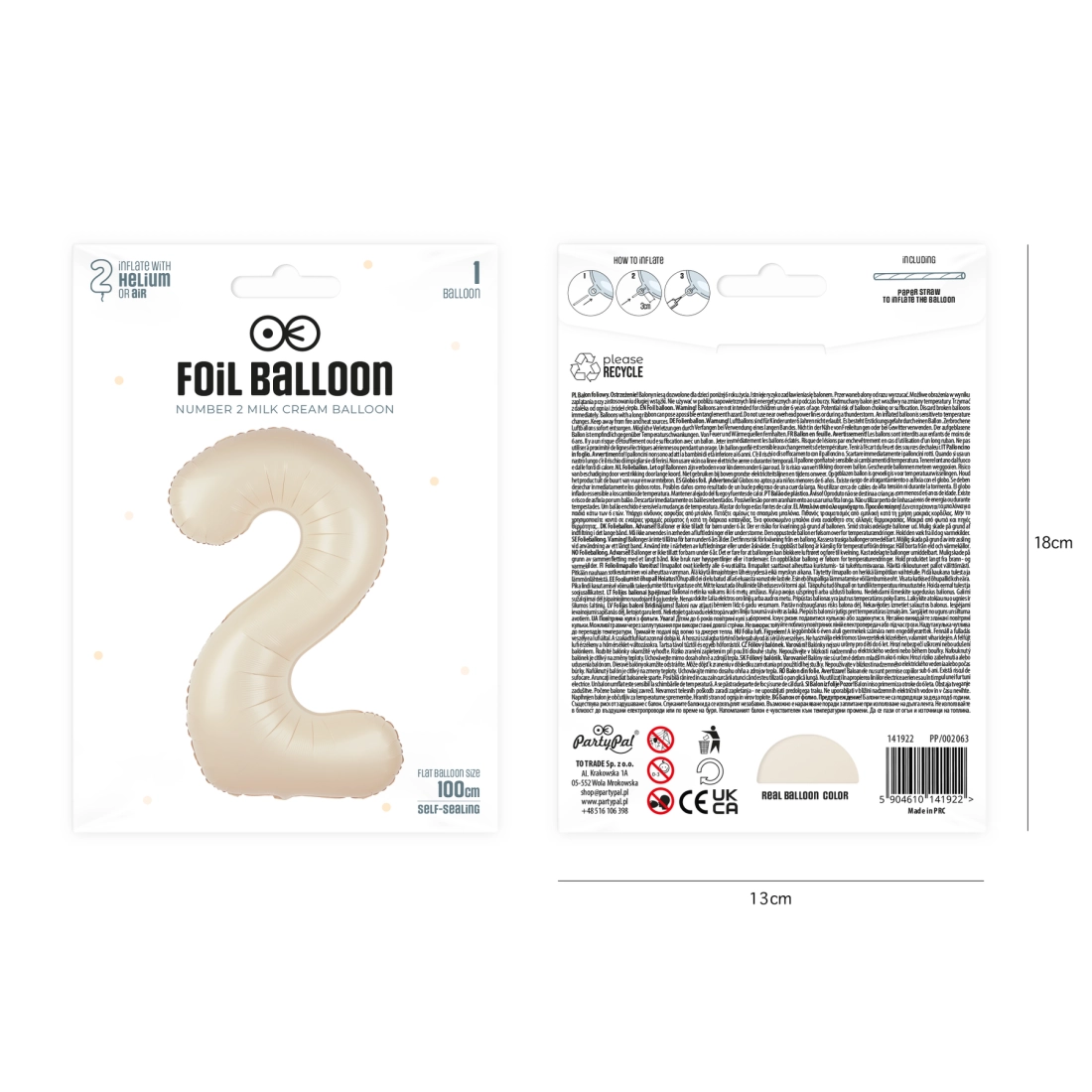 Balon folie cifră 2 crem 100 cm