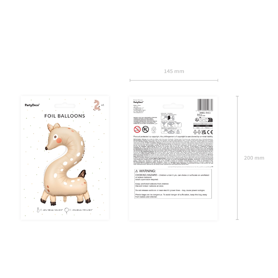 Balon din folie cifră 2 Căprioară 65x102 cm