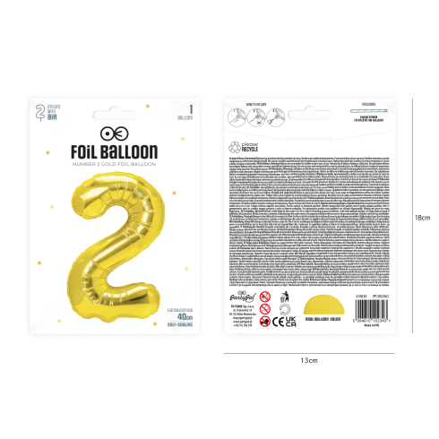 Arany fólia lufi 2-es szám, 40 cm Arany fólia lufi 2-es szám, 40 cm