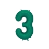 Balon folie cifră 3 verde sticlă 86 cm – satinat, pentru aer și heliu