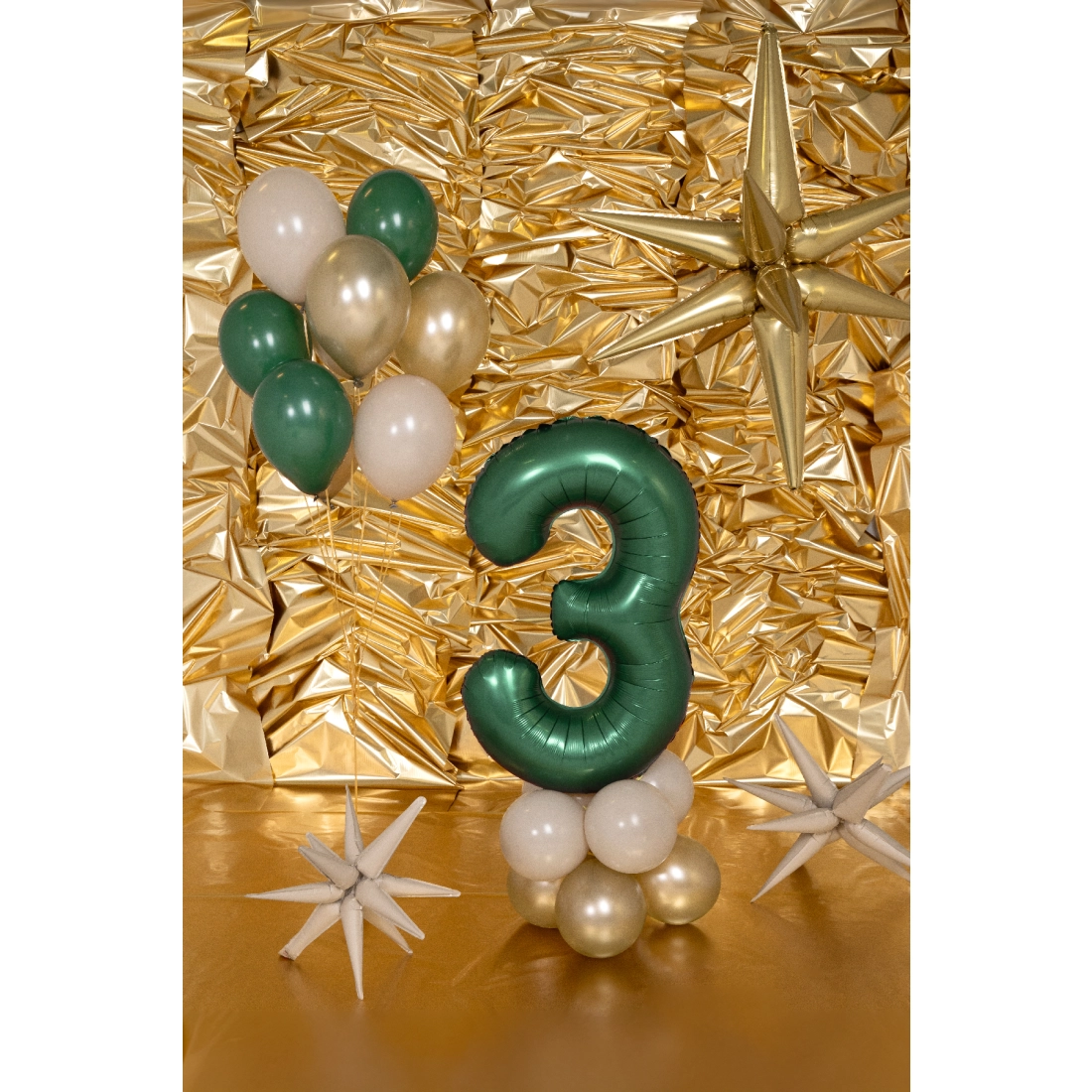 Balon folie cifră 3 verde sticlă 86 cm – satinat, pentru aer și heliu