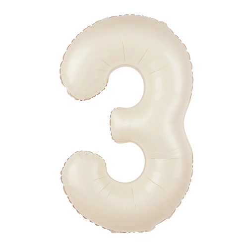Folijski balon številka 3, kremne barve, 100 cm
