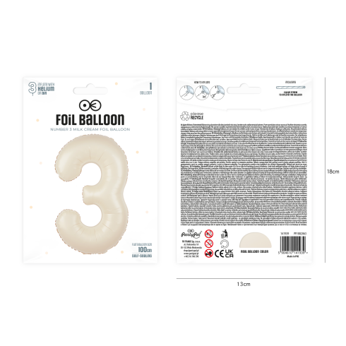 Fólia lufi 3-as szám, krém szín, 100 cm Fólia lufi 3-as szám, krém szín, 100 cm