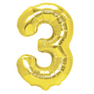 Foliasti balon številka 3, zlata barva, 40 cm